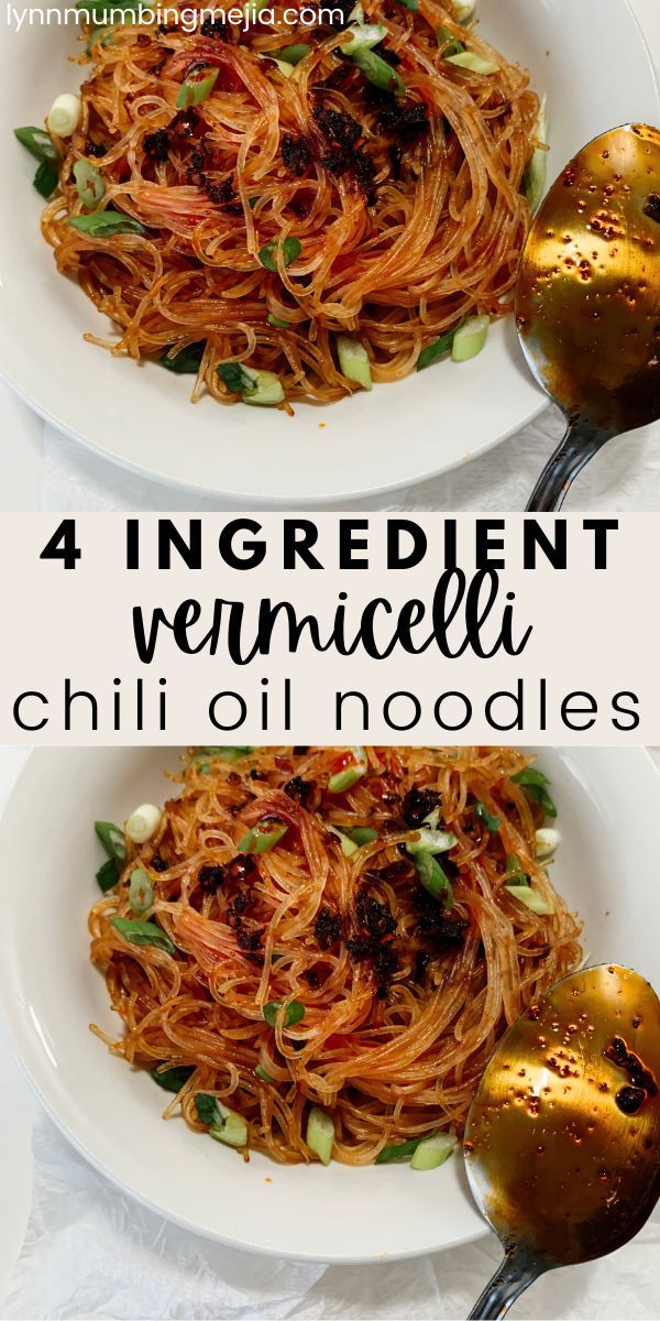 4 Ingredient Easy Vermicelli Chili Oil Noodles | Lynn Mumbing Mejia Chilli Noodles Recipe, Dinner Idea For Two, Easy Rice Noodle Recipes, 4 Ingredient Dinner, Rice Noodles Recipes, Garlic Chili Oil Noodles, Chilli Noodles, Dinner Idea Easy, Chili Garlic Noodles