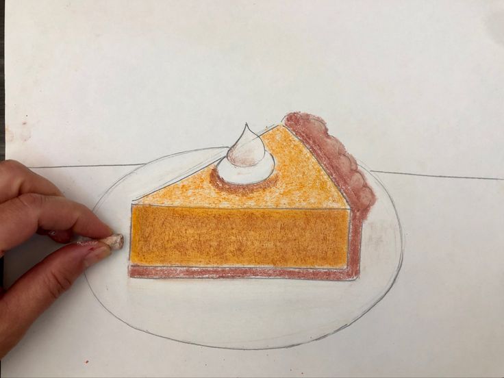 a drawing of a piece of cake on a plate