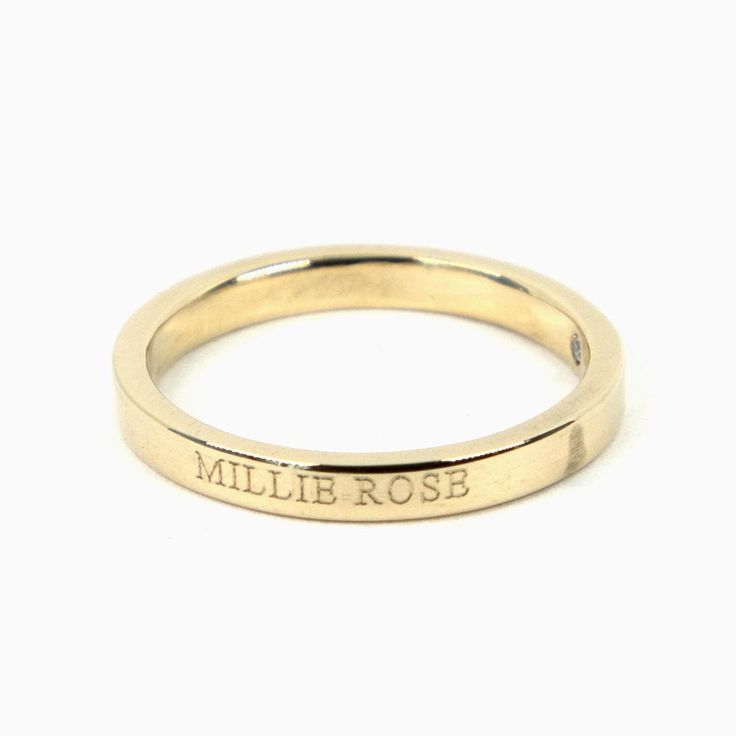 The 2.5mm name ring is the perfect way to wear a special name, phrase or lyric. Available in 14k yellow gold, white gold, and rose gold. Choose between a polished or brushed finish. Make it even more special by adding additional stones to the ring here.