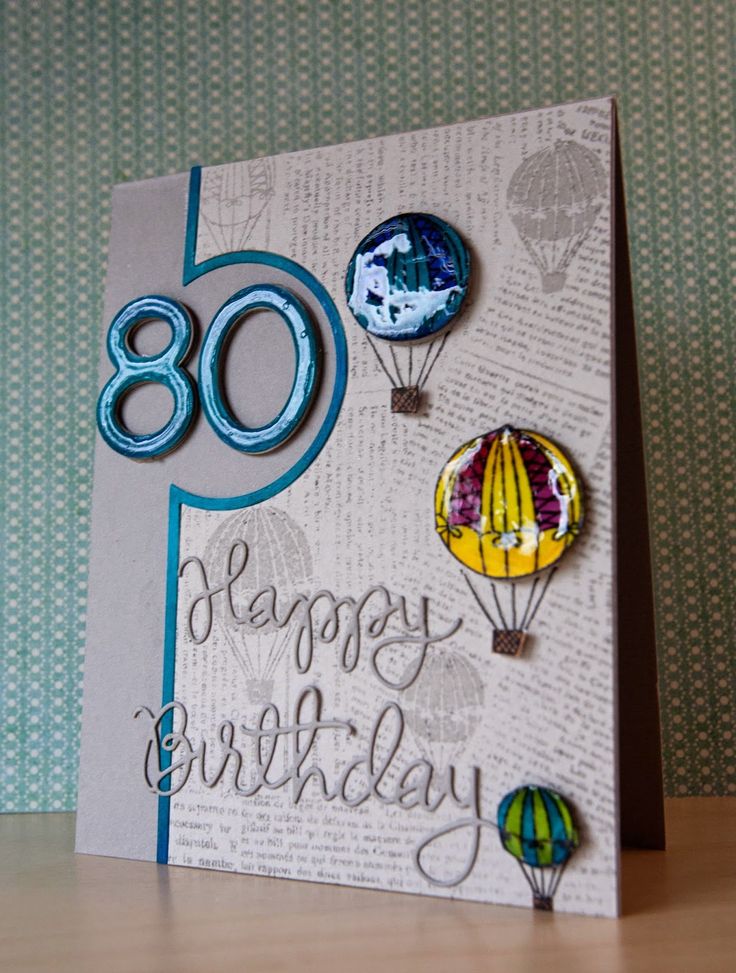 a birthday card with hot air balloons on it