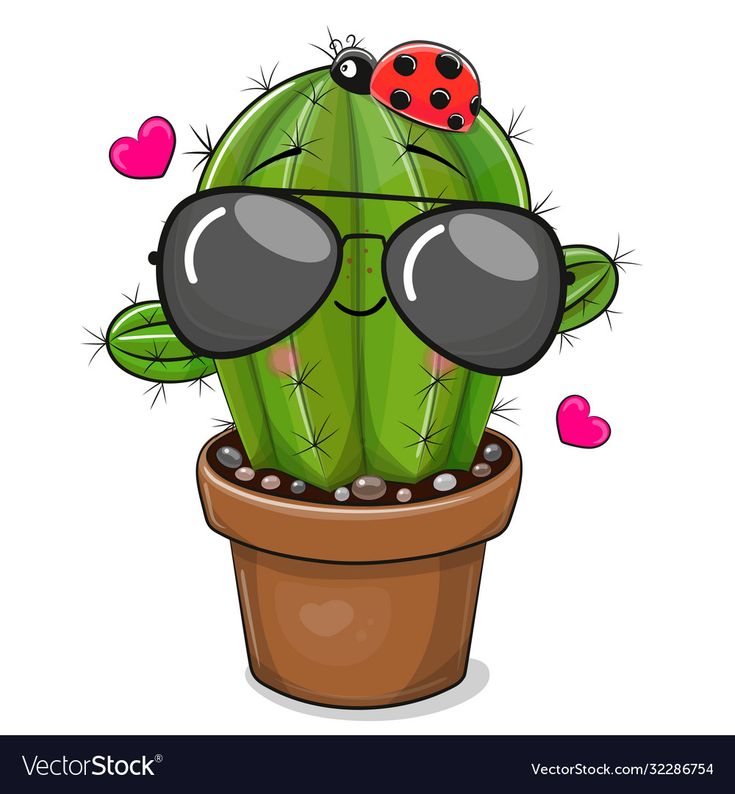 a cartoon cactus with sunglasses and hearts