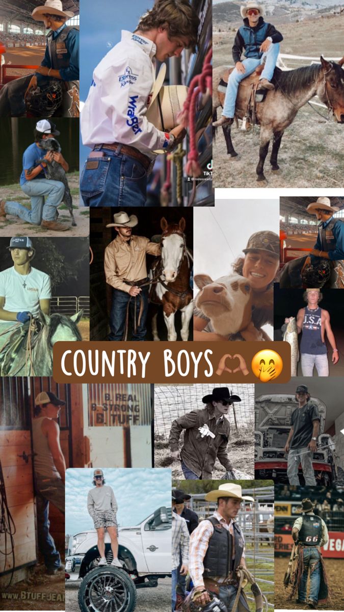 many different pictures of people and horses in the country boys photo collage with text that reads, country boys