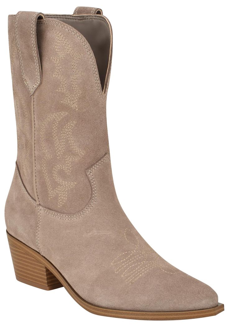 PRICES MAY VARY. The Nine West Yodown Western boot is a cowboy inspired silhouette with a sexy trendy twist. This boot hits you at mid-calf and features classic western style embroidery. The deep V on the boot shaft sets this boot apart from the rest. Almond Toe Pull on Closure 1.97" Heel Height Formal Western Wear Woman, Ankle Cowboy Boots Outfit, Cowgirl Fits, Women Cowboy Boots, Short Cowboy Boots, Dresses With Cowboy Boots, Ankle Cowboy Boots, Western Wear For Women, Country Concert