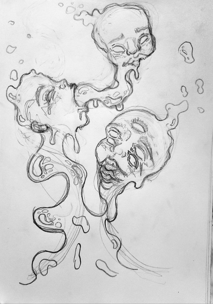 a drawing of two faces with bubbles coming out of them