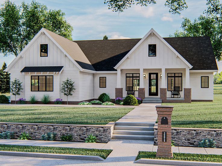 this is a computer rendering of the front elevation of these country homeplans plans