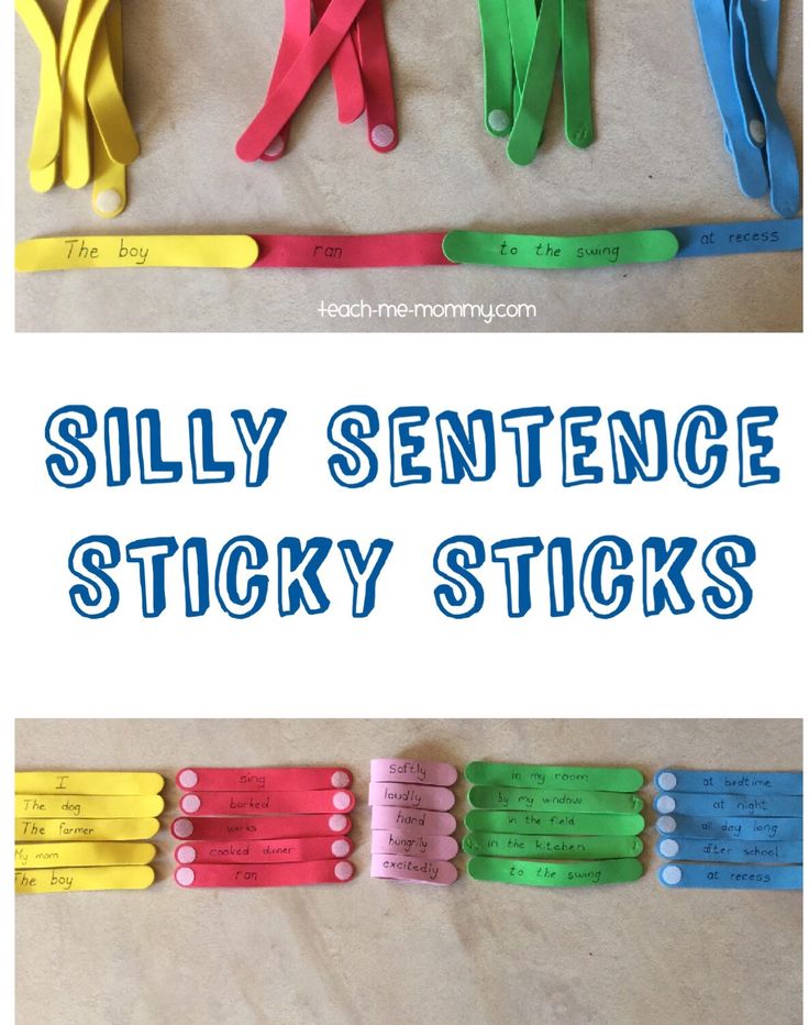 the words silly sentence sticky sticks are made out of colored paper with scissors on them