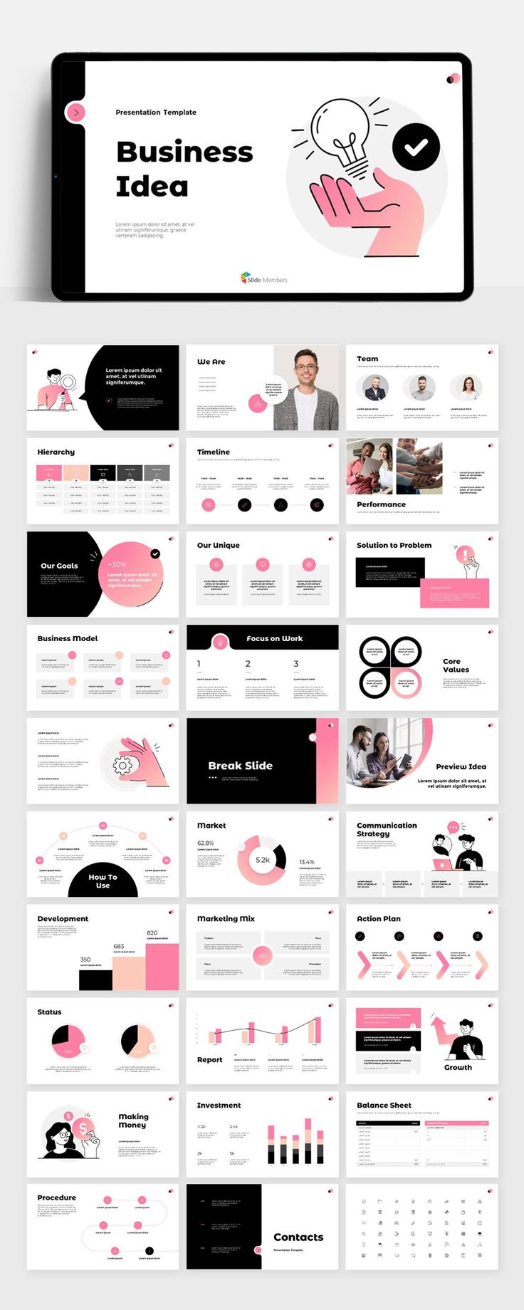 a bunch of different types of webpages with pink and black accents on them