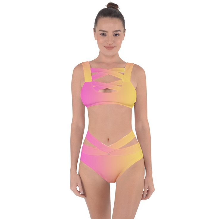 Unleash your beachside glow with the Sunkissed Sorbet Bandaged Up Bikini Set by Mila Beachwear. This stunning set features a vibrant sorbet-inspired print and a bold bandage-style design, ensuring you make a statement at any beach or poolside gathering. Crafted from high-quality, quick-drying fabric, this bikini set offers exceptional comfort, flexibility, and durability. The intricate bandage straps on the top and matching bottoms create a chic, flattering silhouette that blends boldness with style. Elevate your swimwear collection with the Sunkissed Sorbet Bandaged Up Bikini Set by Mila Beachwear. Its eye-catching design and meticulous details make it perfect for the confident beachgoer who loves to stand out with elegance and flair. Neon Swimwear For Summer Poolside, Neon Summer Swimwear For Poolside, Rave Swimwear For Summer, Rave Swimwear For Beach Season And Pool, Neon Summer Swimwear For Pool, Neon Swimwear For Summer Vacation, Rave Swimwear For Beach Season, Rave Style Swimwear For Beach Season, Strappy Multicolor Swimwear For Beach Party