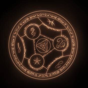 a glowing circle with symbols in it