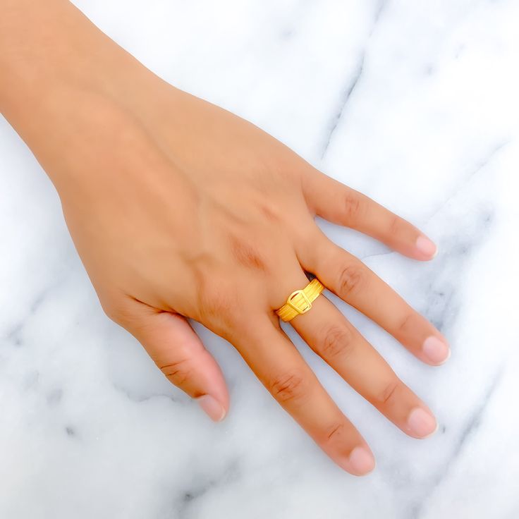 This exquisite 22k gold ring, weighing 3.5 grams, features an iconic artistic design that exudes elegance and charm. The yellow gold finish enhances its radiant appeal, making it perfect for any occasion. The ring is available in size 8.25, with sizing options available to ensure a perfect fit. Ideal for those who appreciate high-quality craftsmanship and timeless beauty, this artistic Turkish gold ring is a cherished addition to any jewelry collection. Product Details Gold Purity(karat): 22k Go Classic 22k Gold Ring, 22k Gold Open Ring, 22k Gold Yellow Ring As A Gift, 22k Gold Yellow Ring Gift, Gift 22k Gold Yellow Ring, Gift Yellow 22k Gold Ring, 22k Gold Promise Ring, 22k Gold Ring, Indian Rings