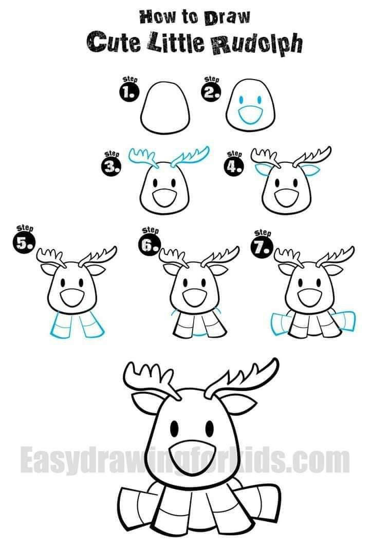 how to draw cute little rudolph