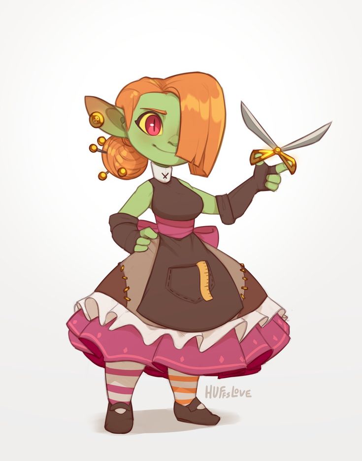 a cartoon character holding a knife and wearing a dress