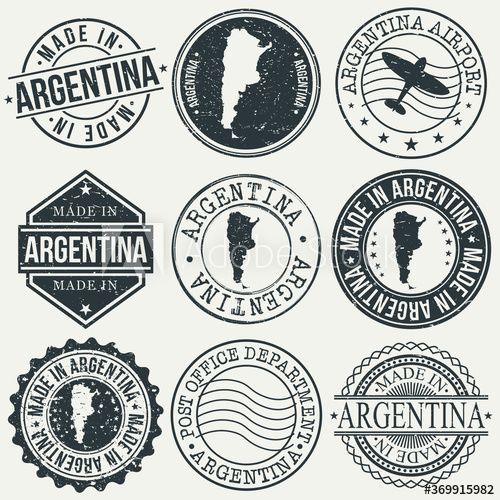 a set of stamps with the name and map of argentina