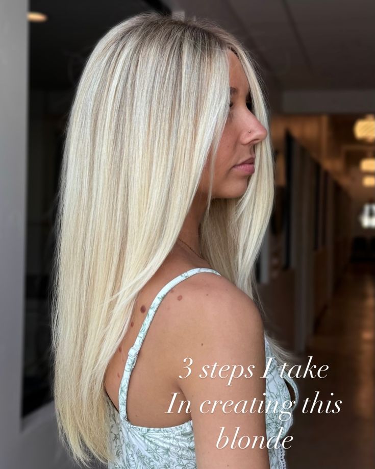 Three steps I always take to ensure a bright healthy blonde ⬇️ - - 1) micro slices, so the next time he come back I know exactly what hair I need to retouch! ⭐️ 2) root tap, one shade lighter then her natural for a seamless growout⚡️ 3) use her natural lift, no toner = minimal fading 🌞 Bright Blonde Hair With Root Tap, Bright Blonde Root Tap, Blond Hair With Roots, Blonde Hair Root Tap, Blonde Hair With Root Tap, Root Tap Blonde, Root Tap, Brown Hair Inspiration, Blonde Hair With Roots