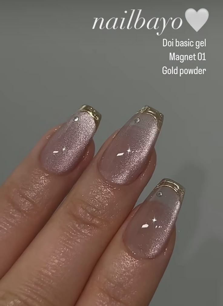 Korean Nail Trends, Korean Style Nails, Cute Korean Nail Art, Korean Nail Designs, Delicate Nails, Clear Glitter Nails, Korean Nail, Korean Nail Art, Lilac Nails