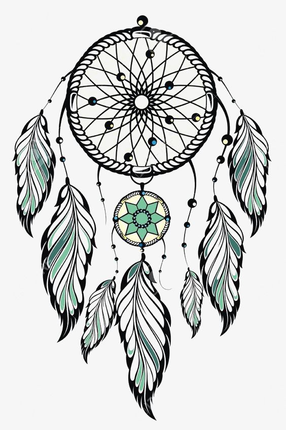 a drawing of a dream catcher with feathers