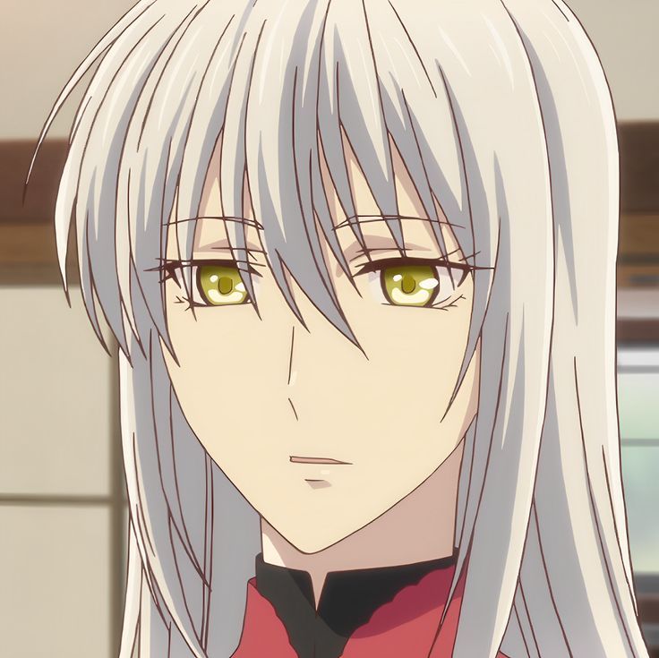 an anime character with long white hair and brown eyes looks at the camera while wearing a red shirt