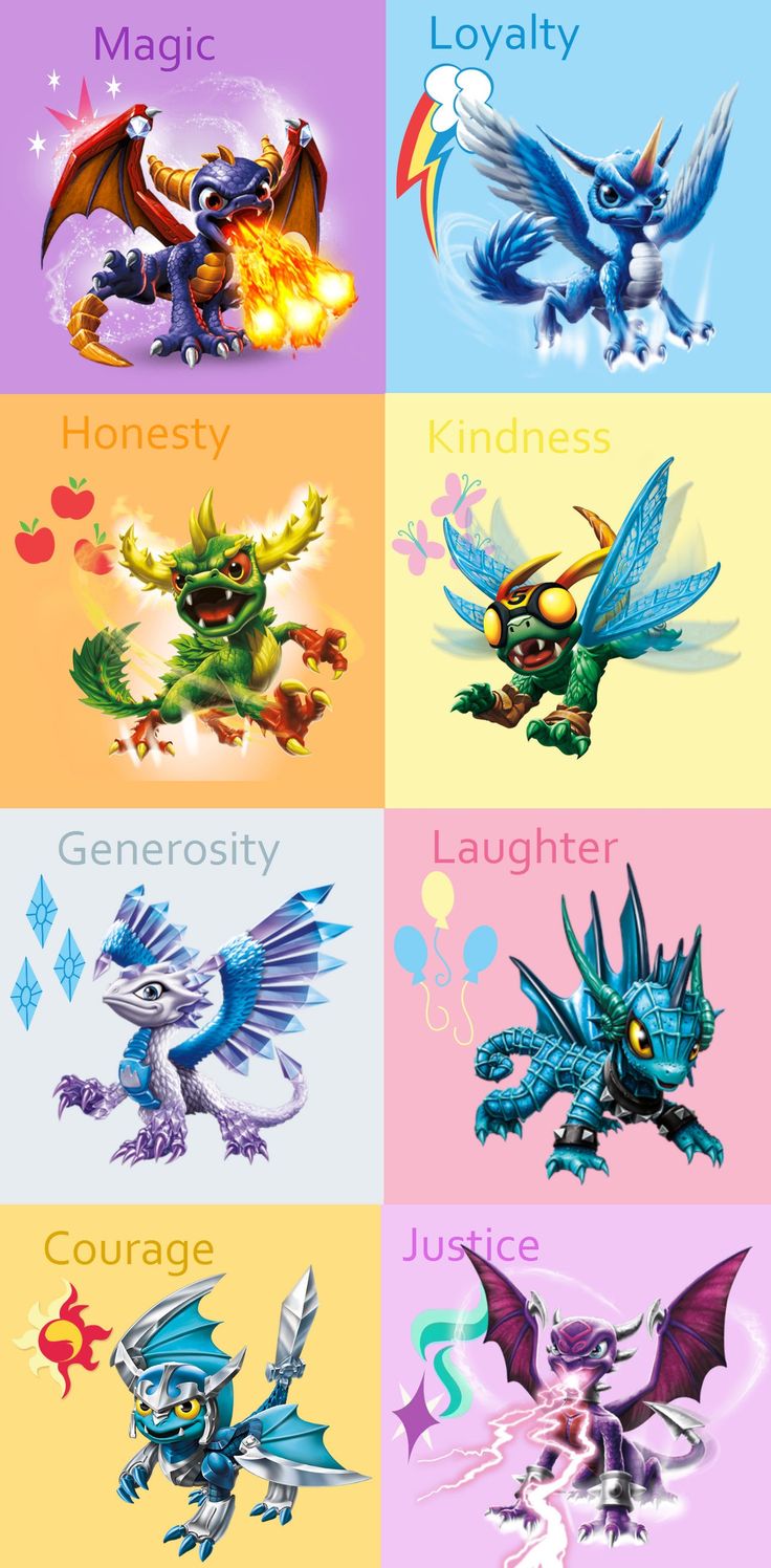 four different types of pokemons with the names in their respective colors and numbers on them