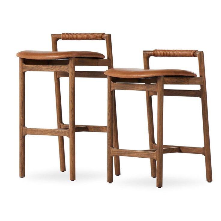 two wooden stools sitting next to each other