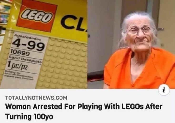 an old woman is sitting in front of a lego sign with the caption, women interested for playing with legos after turning 100 years