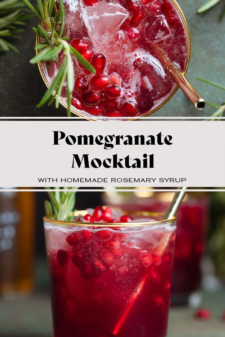 pomegranate cocktail in a glass with rosemary garnish