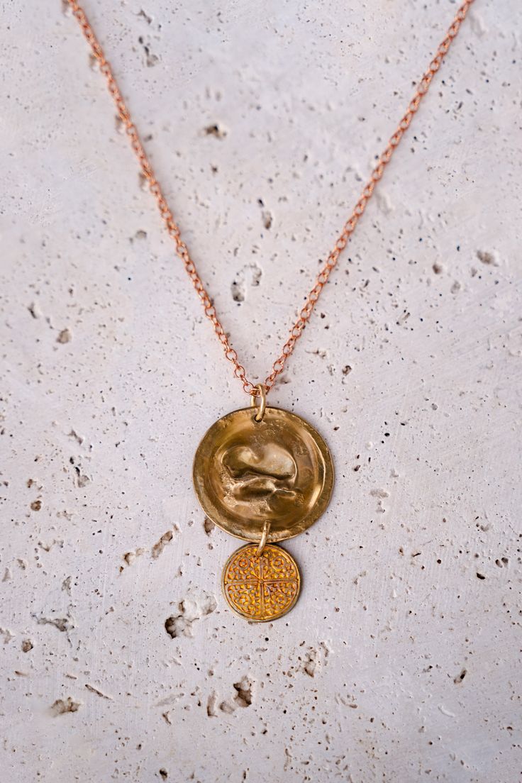 Details Tarnished brass with a vintage personality with two brass disks on two delicate chain styles of tiny copper and brass links. Brass 15-18" L (adjustable) Ancient Coins, Delicate Chain, Copper And Brass, Brass Chain, Chain Styles, Antique Brass, Copper, Brass, Chain