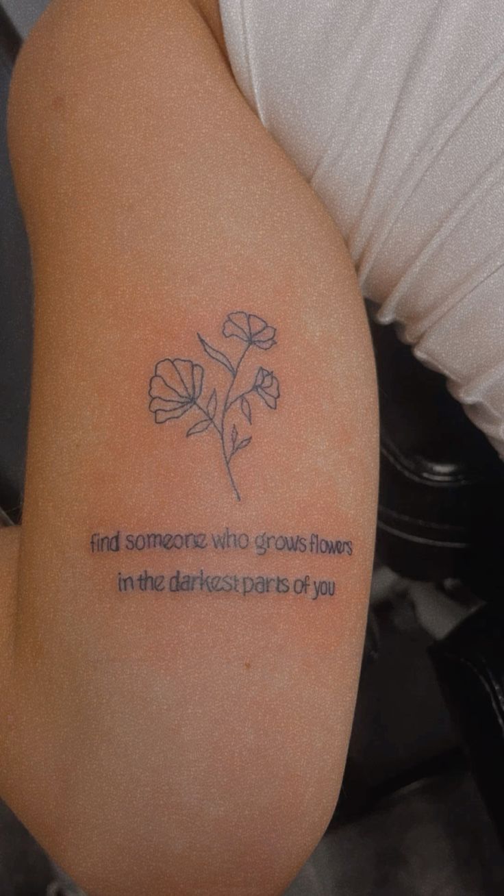 Find someone who grows flowers in the darkest part of you #zackbryan #tattoo #tattoosforwomen #westerntattooideas #armtattoo #tattooidea #tattooinspiration #tattooideasfemale #tattoolife #flowertattoodesignYour The Sun To Me Tattoo Zach Bryan, Aesthetic Tattoos With Meaning, Tattoos For Sensitive Souls, Jessie Murph Tattoo Ideas, Sun To Me Tattoos Zach Bryan, Zach Bryan Sun To Me Tattoo, Matching Zach Bryan Tattoos, Give Yourself A Reason Tattoo, Flower Tattoo With Quote Secret Lovers Tattoo Ideas, Flower Tattoos With Quotes, Zach Bryan Tattoo Ideas Sun To Me, Inside Of Forearm Tattoo, Tattoo With Words And Flowers, Lyrics Tattoos For Women, Jessie Murph Tattoo Ideas, Quote Tattoos With Flowers, Be Wherever You Are Tattoo