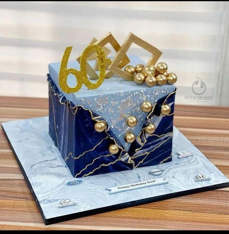 a blue box with gold decorations on it