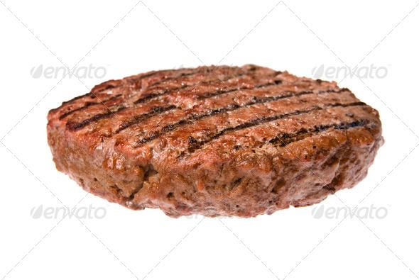 a close up of a hamburger on a white background with a clipping path to the top