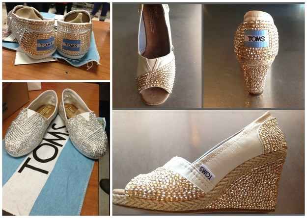 Crystal Covered TOMS Painting Salt Dough, Cheap Craft Ideas, Minion Shoes, Wedding Shoes Ideas, Tulle Skirt Tutorial, Recycled Shoes, No Sew Tutu, Shoe Refashion, Design Your Own Shoes