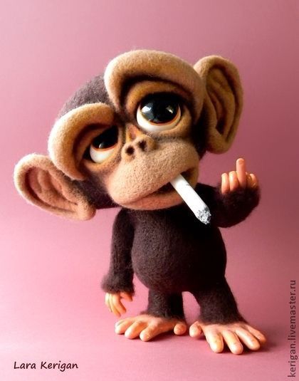 Monkey Art, Swag Cartoon, Dessin Adorable, Needle Felted Animals, Felt Toys, Funny Animal Pictures, Felt Animals, Funny Art, Cute Funny Animals