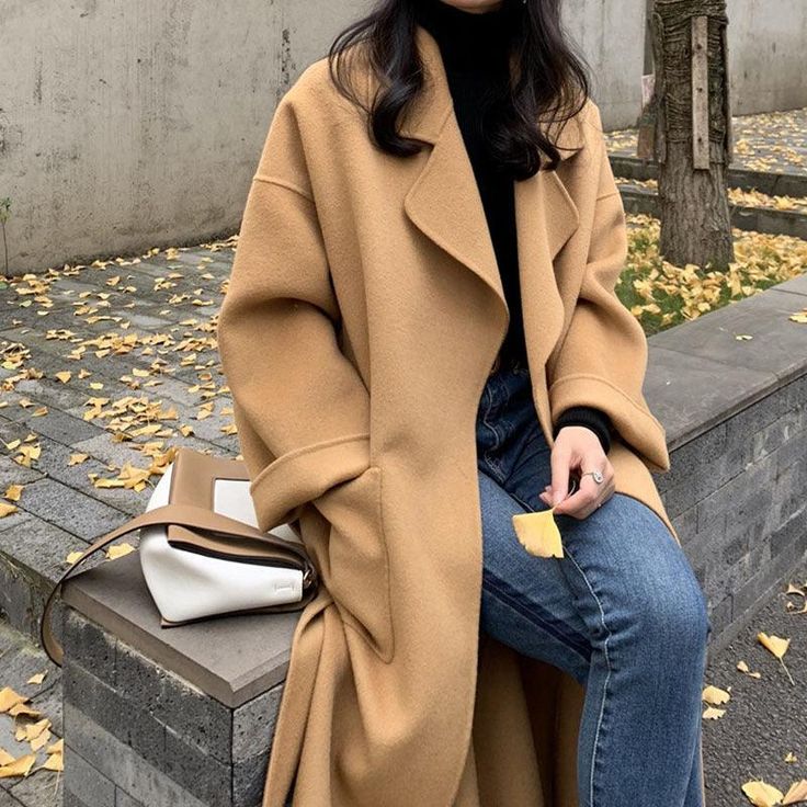 Loose Temperament Mid-length Woolen Coat - Mahoganyfair Cashmere Coat Women, Woolen Coat Woman, Wool Overcoat, Long Wool Coat, Camel Coat, Woolen Coat, Womens Tie, Cashmere Coat, Winter Coats Women