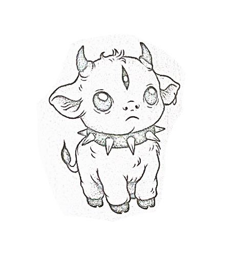 a drawing of an animal with horns on it's head and eyes, sitting in front of a white background