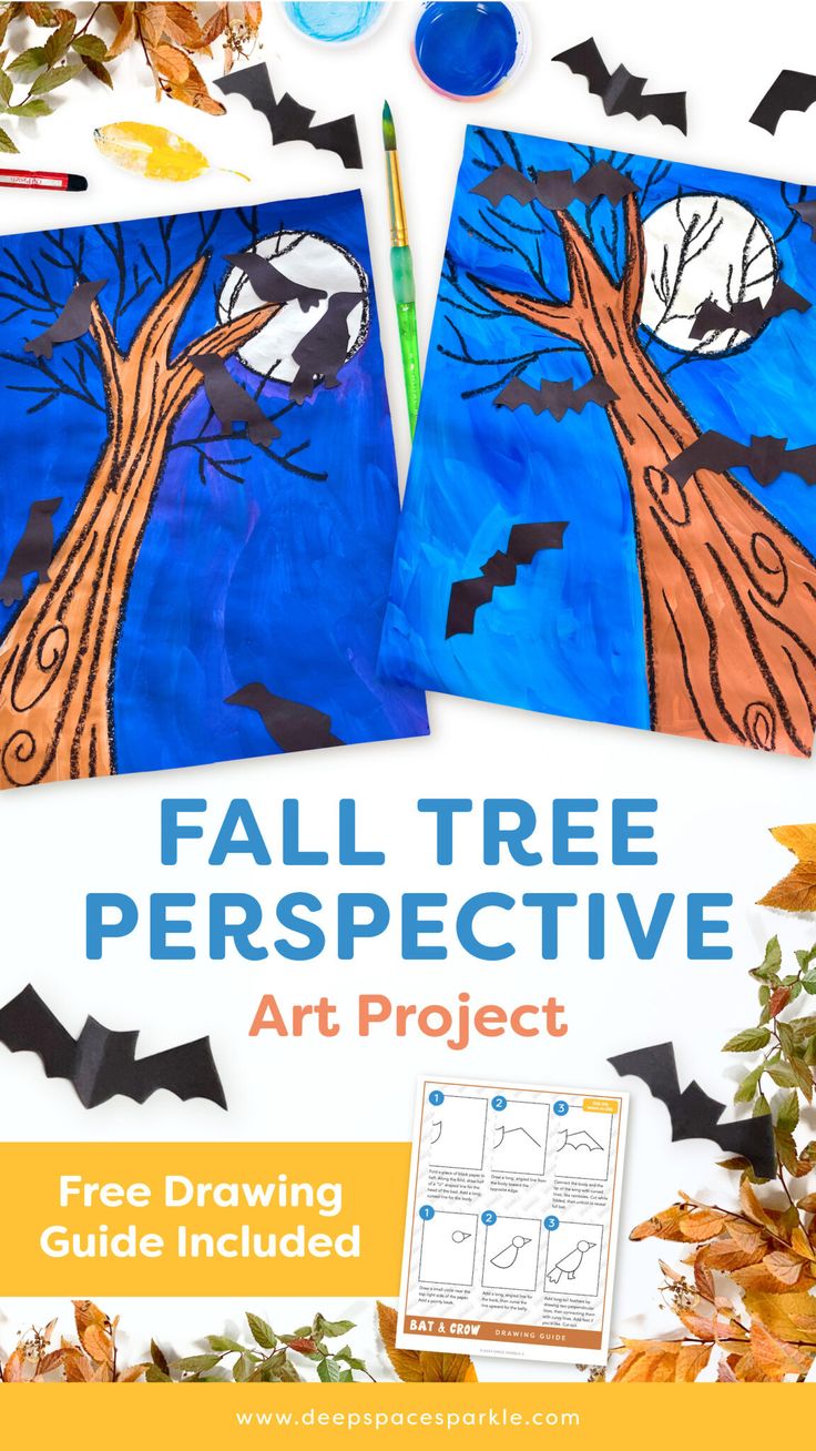 fall tree perspective art project for kids with free printables to help them learn how to draw and paint