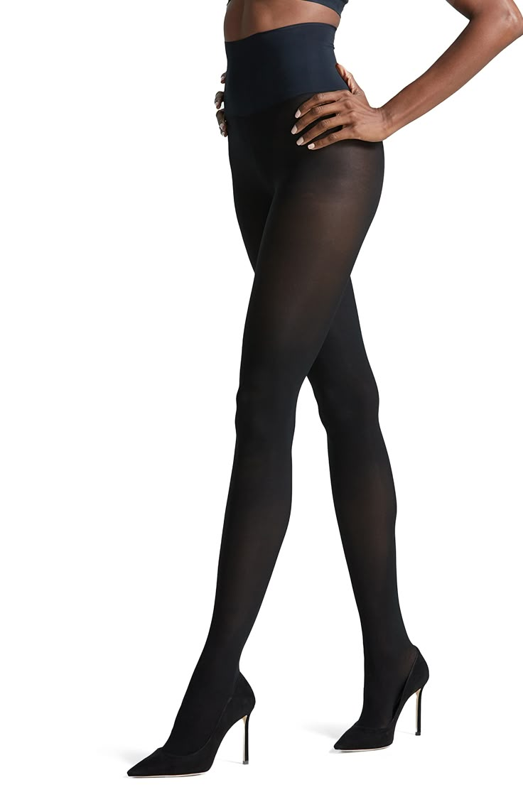 Opaque black tights—the ultimate go-with-everything and wear-everywhere essential—feature an invisible-edge waistband, a dig-free fit and luxe fabric. Cotton-lined gusset Nylon/elastane Hand wash, line dry Made in the USA of imported fabric Hosiery Black Thigh High Tights For Work, Sleek Black Stretch Tights, Black Thigh High Tights For Workwear, Black Stretch Legwear For Work, Sleek Stretch Black Tights, Sleek High Stretch Black Legwear, Black Stretch Smoothing Hosiery, Black Smoothing Stretch Hosiery, Sleek Solid Tights For Night Out