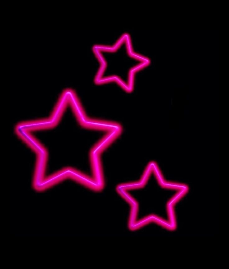 three neon stars against a black background