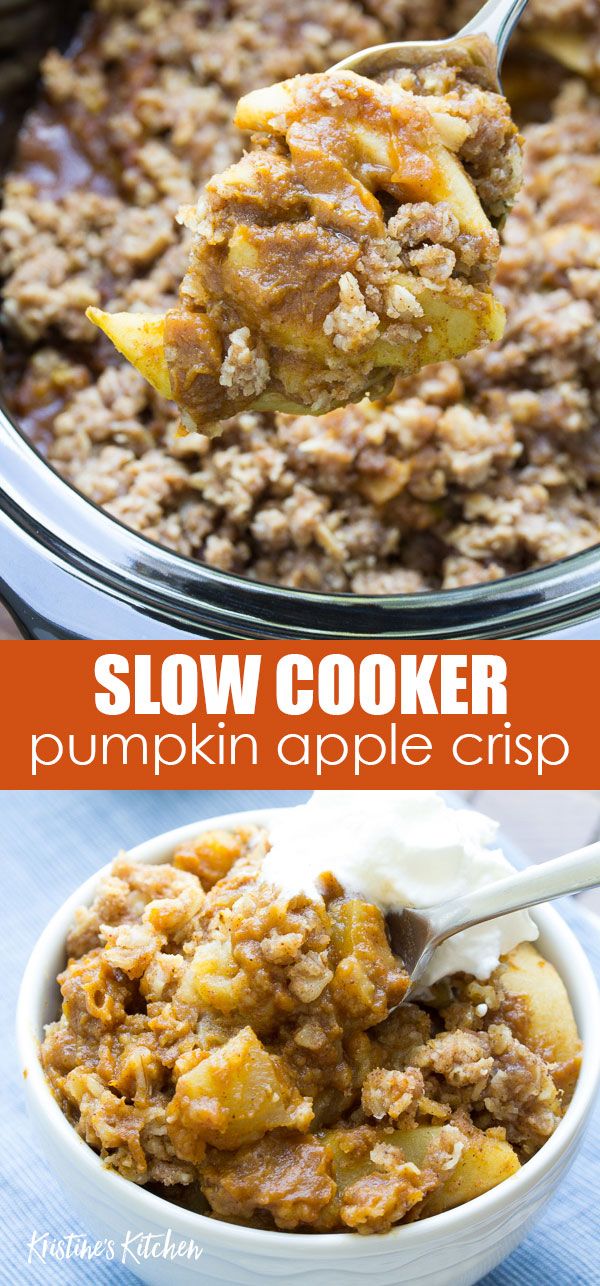 slow cooker pumpkin apple crisp is the perfect way to use up leftover crocking