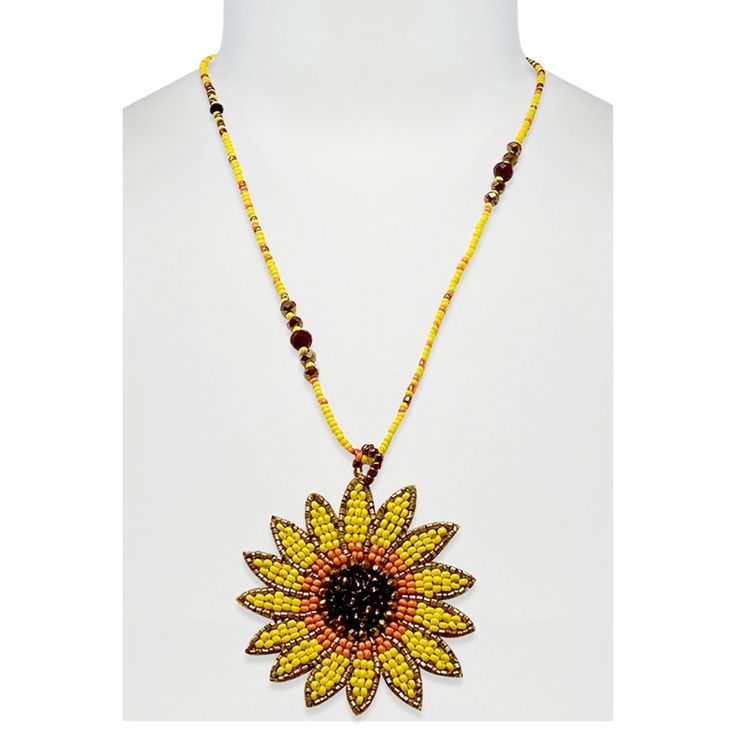 Brand New Seed Beaded Sunflower Beaded Necklace High Quality 18” N200 Yellow Round Bead Necklaces For Summer, Yellow Necklaces With Colorful Beads For Summer, Yellow Beaded Chain Necklaces For Summer, Yellow Beaded Necklace For Summer Gifts, Yellow Round Beads Necklace For Summer, Yellow Beaded Necklaces With Round Beads For Summer, Yellow Beaded Necklaces For Summer, Bohemian Yellow Beaded Necklaces With Gold Beads, Handmade Yellow Necklace For Summer