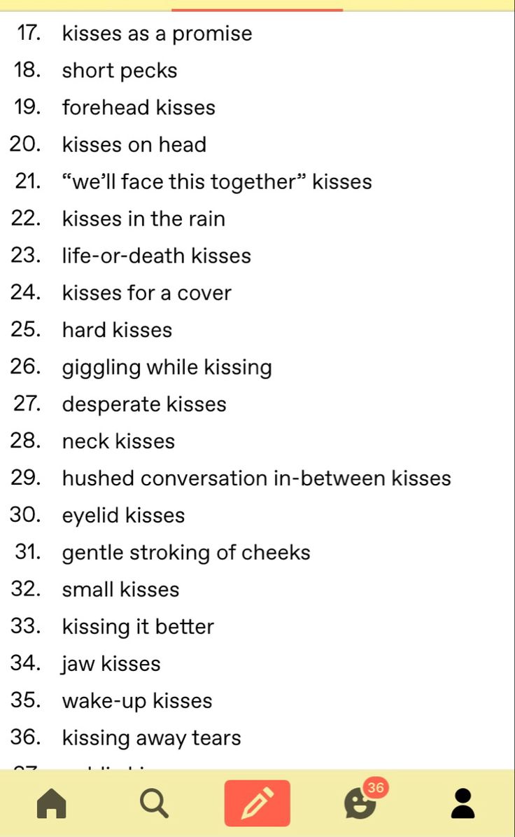 a list with words and pictures on the bottom right corner that says, kisses as a prom