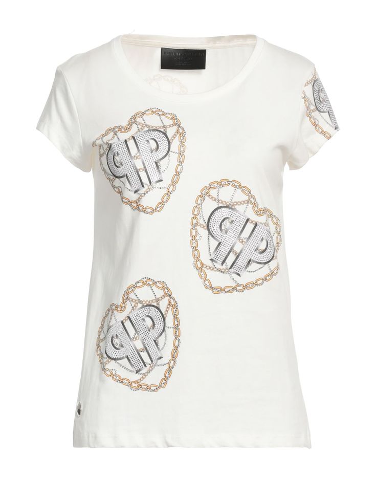 jersey, rhinestones, brand logo, solid color with print, crewneck, short sleeves, no pockets , Color: Off white , Size: M Chanel Tshirt, Philipp Plein T Shirt, Philipp Plein, Shirt White, Cotton Tops, White Tops, Cotton Tee, Brand Logo, Neck T Shirt