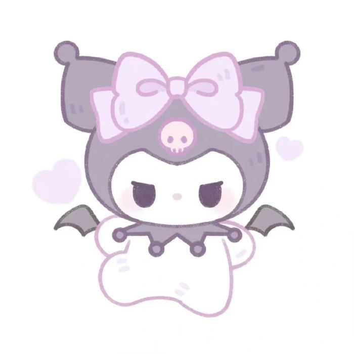 a cute little animal with a big bow on her head and wings around it's neck