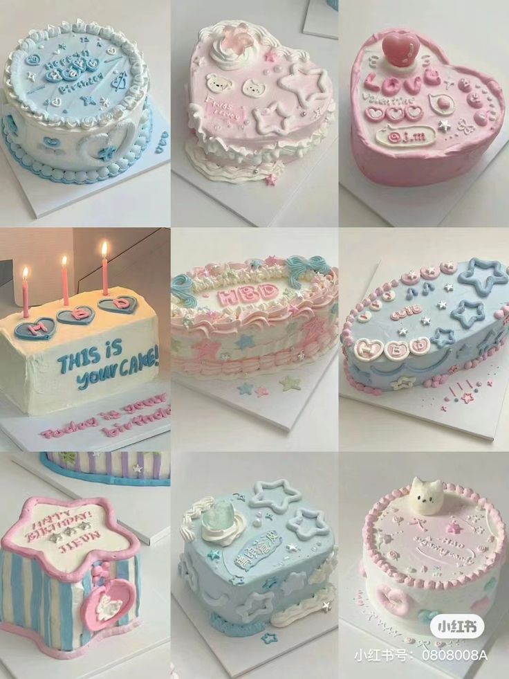 Chinese Cake Design Birthdays, Kawaii Cake Designs, Korean Cakes Birthday, Aesthetic Cakes Pastel, Korean Style Cake Design, Pastel Cake Aesthetic, Asian Birthday Cake, Cute Birthday Cake Korean, Kawaii Cake Ideas