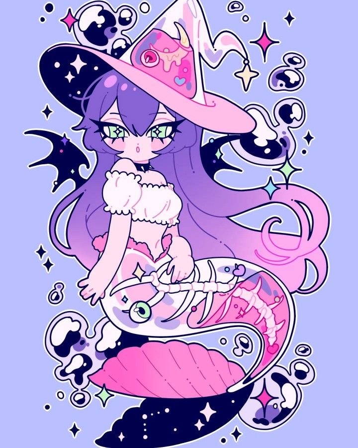 Creepy Pastel Aesthetic, Cute Goth Wallpaper, Goth Kawaii Art, Kawaii Zombie, Pastel Goth Witch, Goth Mermaid, Kawaii Alt, Gothic Summer, Twisted Art