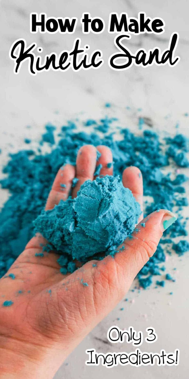 someone is holding blue powder in their hand with the words how to make kinetic sand on it