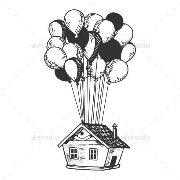 a house with balloons in the shape of a house - miscellaneous objects / objects illustrations