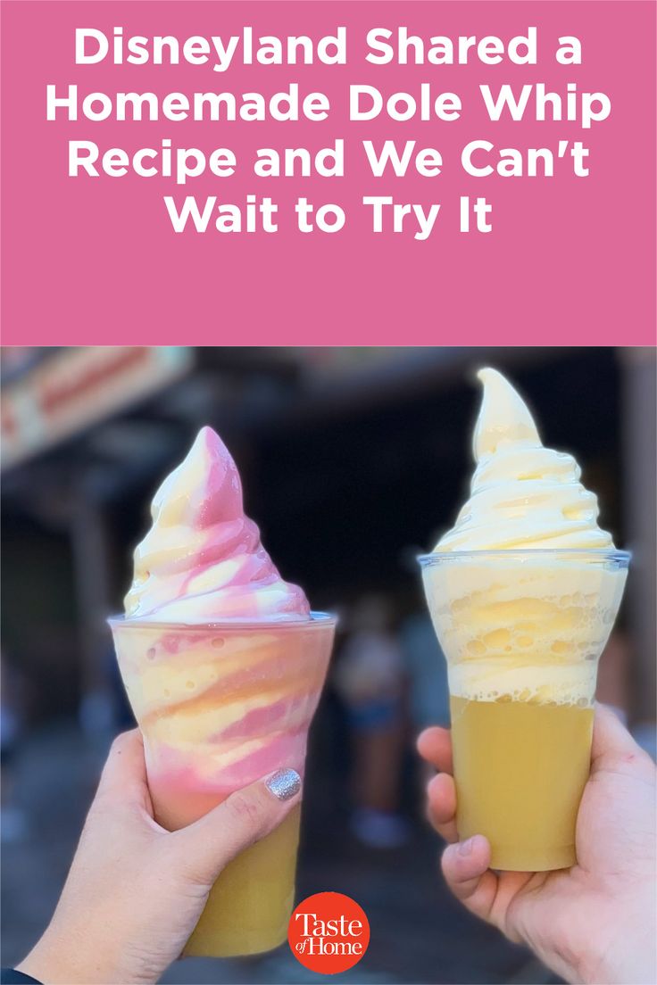 two people holding ice cream cones with the words disneyland shared a homemade dole whip recipe and we can't wait to try it