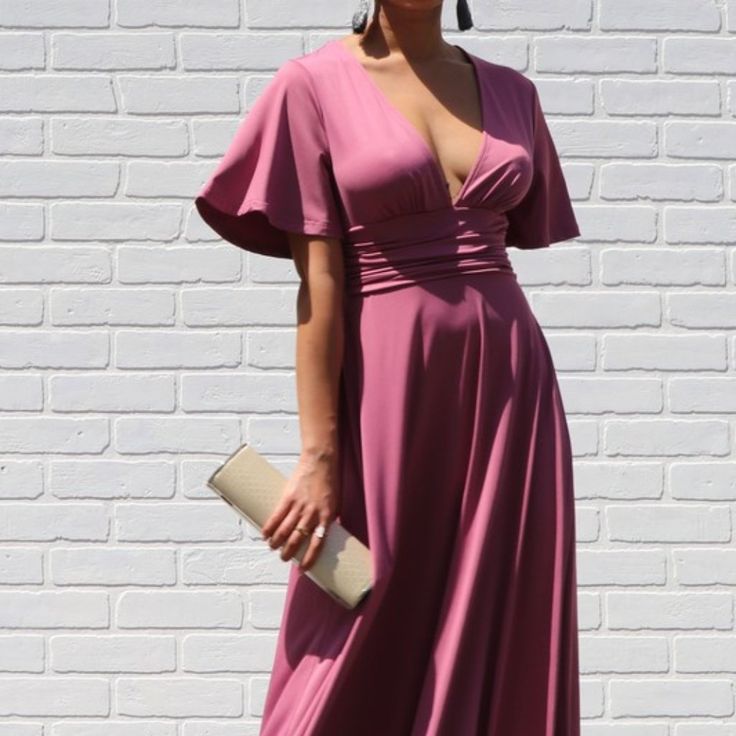 *New** Rose Blush Maxi Dress, Summer Wedding V-Neck Maxi Dress, Modest Maxi Dress - Sml This Is A Beautiful Flowy Dress, That Can Be Dressed Up Or Down. This Dress Is Lined. ***Model Is Wearing A Size Small*** It Comes In Three Sizes Small, Medium And Large. Measurements Charts Are In The Pictures. Get It Now While Supply Last, Only 2 Of Each Size For Modesty Wear An Undershirt / Tank Top Etc. Under Dress And Sill Look Gorgesous. Feminine V-neck Dress For Prom, Pink V-neck Dress With Surplice Neckline For Formal Occasions, Pink V-neck Bridesmaid Dress For Party, Spring Wedding V-neck Dress With Surplice Neckline, Pink Feminine V-neck Dress For Formal Occasions, Fitted V-neck Bridesmaid Dress For Spring, Pink V-neck Dress For Summer Wedding, Pink A-line V-neck Evening Dress, Fitted Maxi Length V-neck Wedding Dress