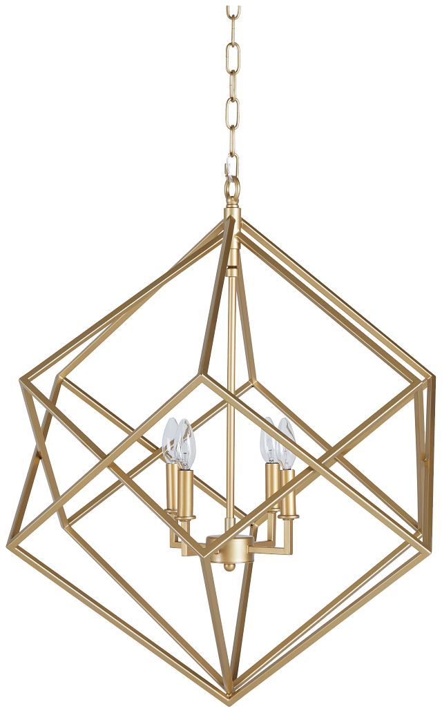 a gold chandelier with three lights hanging from the ceiling