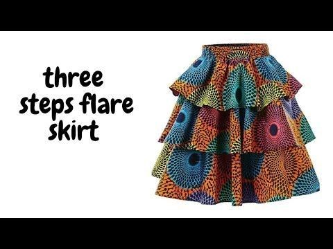 there is a skirt with different designs on it and the words, three steps flare skirt