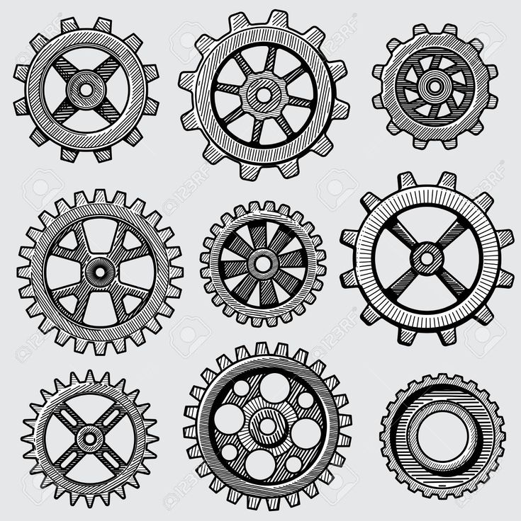 gear wheels drawn in black and white